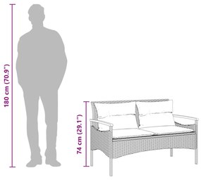 szürke polyrattan kerti pad párnával 116 x 62,5 x 74