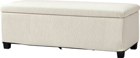 HOMCOM Tároló Puff Corduroy Kárpitozással, Tárolódoboz Acél Lábaival, Tároló Pad a Nappaliba, Hálószobába, Előszobába 112 x 42 x 40 cm, Bézs | Aosom