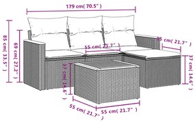 5 részes szürke polyrattan kerti ülőgarnitúra párnákkal