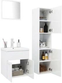 Magasfényű fehér forgácslap fürdőszobai bútorszett