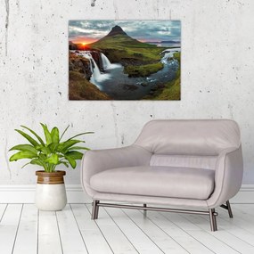 Üveg kép - Kirkjufell naplementében (70x50 cm)