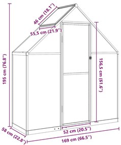 zöld alumínium melegház alapvázzal 169 x 58 x 195 cm