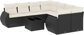 vidaXL 9 részes fekete polyrattan kerti ülőgarnitúra párnákkal