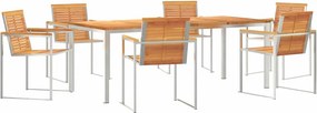 vidaXL Kert étkező szett 7 pcs Barna Tömör Akácfa