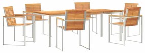 vidaXL Kert étkező szett 7 pcs Barna Tömör Akácfa