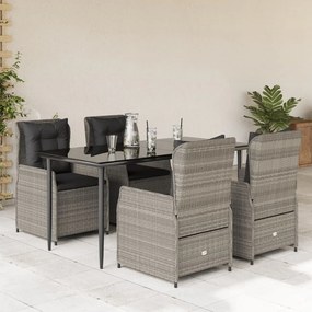 5részes világosszürke polyrattan kerti étkezőgarnitúra párnával