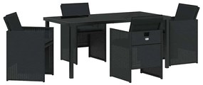 vidaXL Kert étkező szett párnával 5 pcs Fekete polirattan
