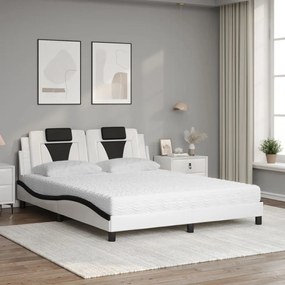 fehér és fekete műbőr ágy matraccal 160 x 200 cm