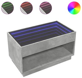 Betonszürke végtelen hatású LED-es dohányzóasztal 90x50x50 cm