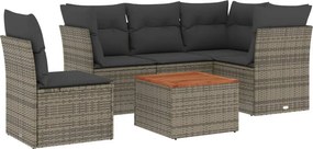 vidaXL 6 részes szürke polyrattan kerti ülőgarnitúra párnákkal