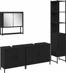 vidaXL Fürdőszoba bútor szett polcokkal tárolóval 4 pcs Fekete Faanyag