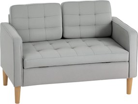 HOMCOM Kétfős Kanapé, Tárolóhellyel, Fából készült Lábakkal, Párnázott Velúr Hatású Kanapé Nappaliba és Hálószobába, 117x62x78 cm, Világosszürke | Aos