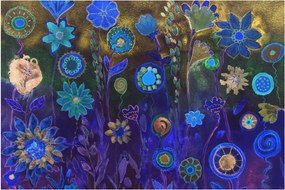 Sötétkék virágok képe (90x60 cm)