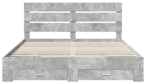 vidaXL Ágykeret fiókkal fejtámlával Beton Szürke 200 x 200 cm Faanyag