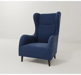 Sötétkék bársony füles fotel Carole – Ropez