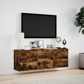 füstös tölgy színű fali TV-szekrény LED-ekkel 130x31x45 cm