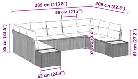 9 Darabos Kerti Dívány Szett Párnákkal Szürke Poly Rattan és Akác Fából.