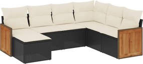 vidaXL 7 részes fekete polyrattan kerti ülőgarnitúra párnával