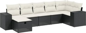 vidaXL 7 részes fekete polyrattan kerti ülőgarnitúra párnával