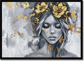 Poszter fekete keretben 70x50 Nő Absztrakt Arany Virág