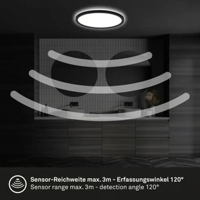 Briloner - LED fürdőszobai mennyezeti lámpa mozgásérzékelővel MOVE LED/18W/230V IP44 Ø 29 cm fekete