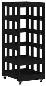 fekete tömör fenyőfa rönktároló kerekekkel 40x49x110 cm