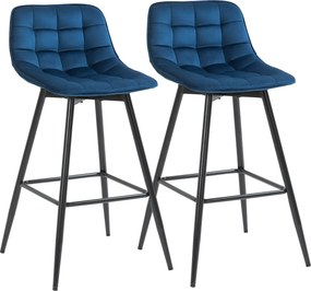 HOMCOM 2 darabos Magas Bárszék Szett Nordic Stílusban, Háttámlával és Lábbal, Bárszékek Velúr Hatású Anyaggal és Fémből, 45x47x88 cm, Kék | Aosom