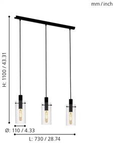 Eglo 97367 - Csillár zsinóron MONTEFINO 3xE27/60W/230V