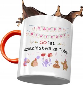 Narancssárga bögre Születésnapra 50 50-es 50-es évek nyomott mintával