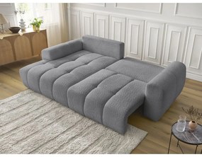 Szürke buklé kinyitható-tárolóhelyes sarokkanapé (bal oldali-heverő résszel) Roxelane – Bobochic Paris