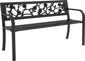 Outsunny Acél Kerti Pad, 2-Személyes Kültéri Pad Díszített Háttámlával és Karfákkal, 127x50x75cm, Fekete | Aosom