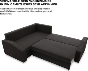 Grande Plus sarokkanapé, baloldali, szövet anyag, fekete