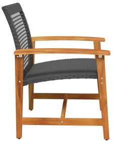2 db fekete polyrattan és akácfa kerti szék