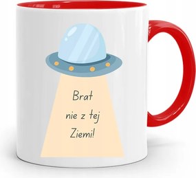 Piros Bögre Ajándék Testvérnek Nem Ebből A Földből, fényképes nyomattal