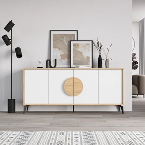 Fehér-natúr színű alacsony komód tölgyfa dekorral 180x82 cm Vae – Marckeric