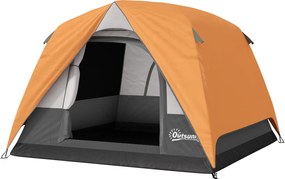 Outsunny 2-4 Fős Kempingtábori Sátor Összecsukható Sátor Hálóajtó Ablakokkal, Kampó Zsebbel és Vízálló Hordtáskával, Könnyű Telepítés Túrázáshoz | Aos