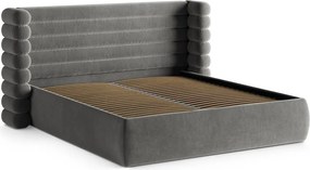 Szürke kárpitozott ágyneműtartós franciaágy ágyráccsal 180x200 cm Mount – Micadoni