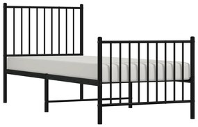 fekete fém ágykeret fej- és lábtámlával 75 x 190 cm