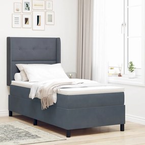 Boxspring Ágy Mattal és LED Fekete Szürke 100x200 cm Bársony