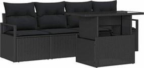 vidaXL Kerti Kanapé Szett tárolóval párnával 5 pcs Fekete polirattan