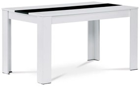 Masă modernă albă cu dungi decorative negre. Dimensiuni: 138x80x75 cm.
