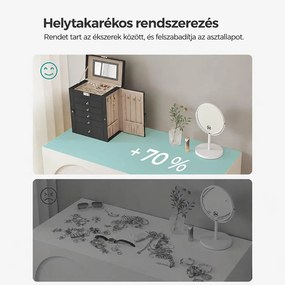 Zárható ékszerdoboz 6 szinttel, 5 fiókkal és tükörrel, fekete