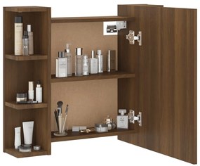 barna tölgyszínű tükrös szekrény LED-ekkel 70 x 16,5 x 60 cm