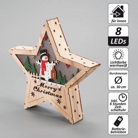 NEXOS Fa csillag hóember motívummal 8 LED meleg fehér