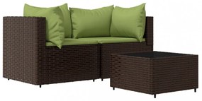 3 részes barna polyrattan kerti ülőgarnitúra párnával