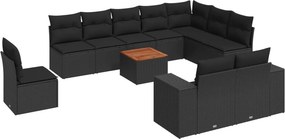 vidaXL 11 részes fekete polyrattan kerti ülőgarnitúra párnákkal