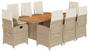 9 részes vegyes bézs polyrattan kerti étkezőgarnitúra párnákkal