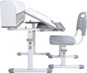 Növekvő íróasztal és szék, szürke/fehér, set ZION