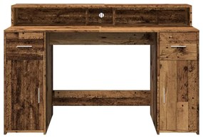 antik fa színű szerelt fa íróasztal LED-ekkel 140 x 55 x 91 cm