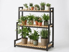 Virágállvány GREENY 3 polc 95x80 cm, fekete / tölgy dekor